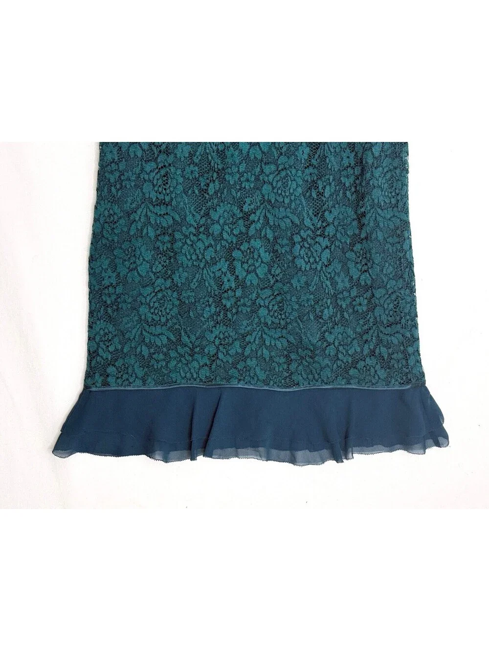 Tory Burch Teal Lace Cocktail Dress 8 Silk Ruffle Puff Sleeve